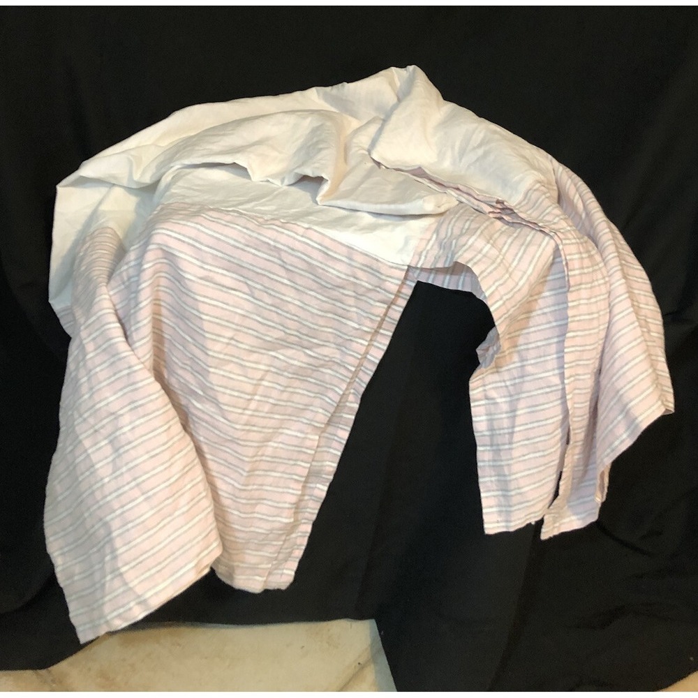 Pottery Barn Kids Pink Gray Striped Crib Skirt Linen Bed Dust‎ Ruffle Coastal